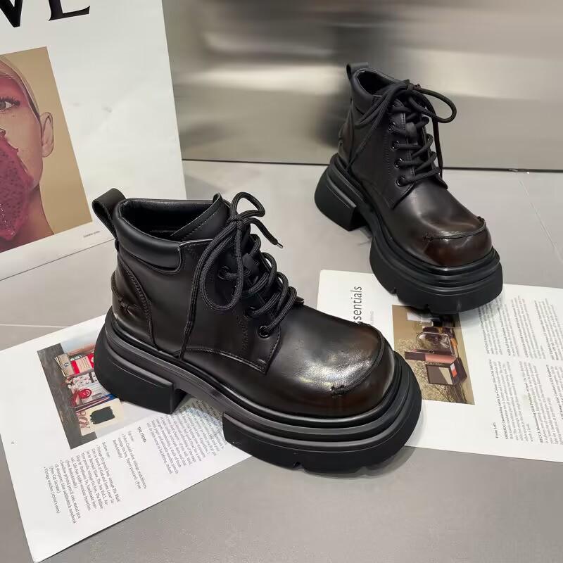 Fashion Women's Designer Punk Motorcycle Boots 2024 Autumn Winter Fashion Side Zipper Ankle Boots Woman Platform Shoes Bota De Vaqueiro