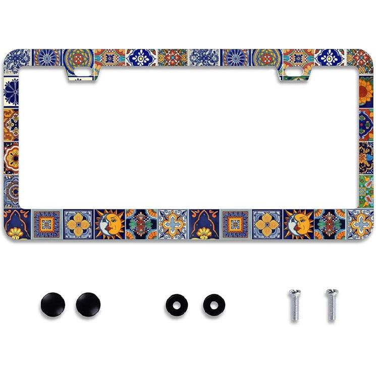 Personalise Colorful Floral Flowers License Plate Frame License Plate Frames Car Universal Stainless Steel Accessories Cars Decor With 2 Holes And