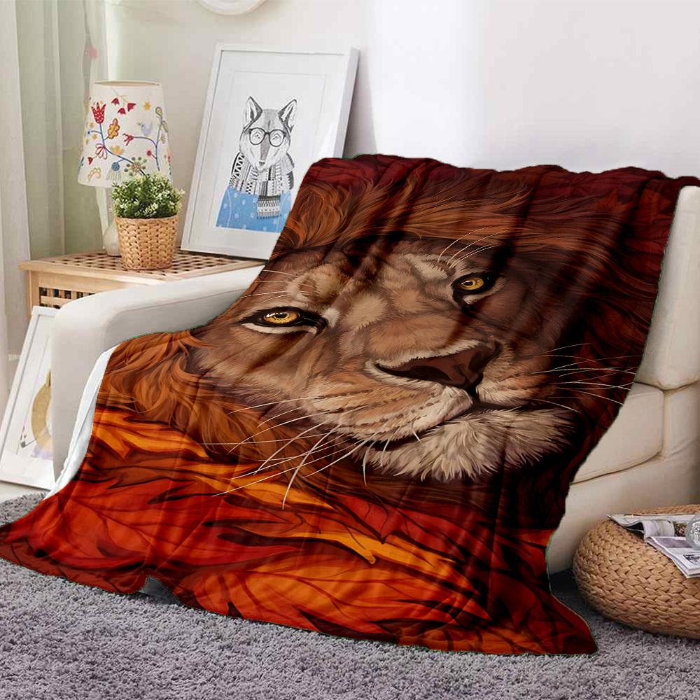 1pc Lion, Autumn Leaves Blanket Lightweight Flannel Blanket Throw Blanket For Sofa, Bed, Travel, Camping, Livingroom, Office, Couch, Chair, And Bed yy