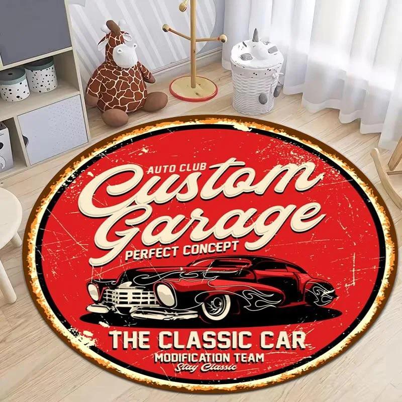 Route 66 Mother Road Print Round Rug Balcony Hallway Rugs Non Slip Washable American Automobile Highway Circle Carpet Crawl Mat