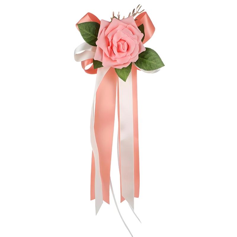 Wedding Rose Ornament for Car Use, Faux Rose Ribbon Accent for Engagement Signs, Party Tables, and Home Display