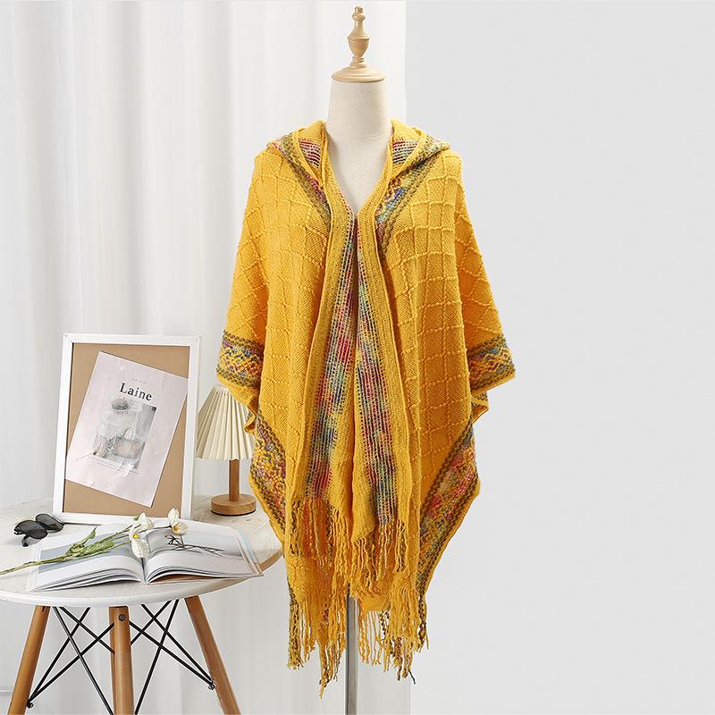 Casual Dark Pattern Hooded Shawl: Versatile, Comfortable, Breathable, Warm, Simple Fashion Scarf-Cape.