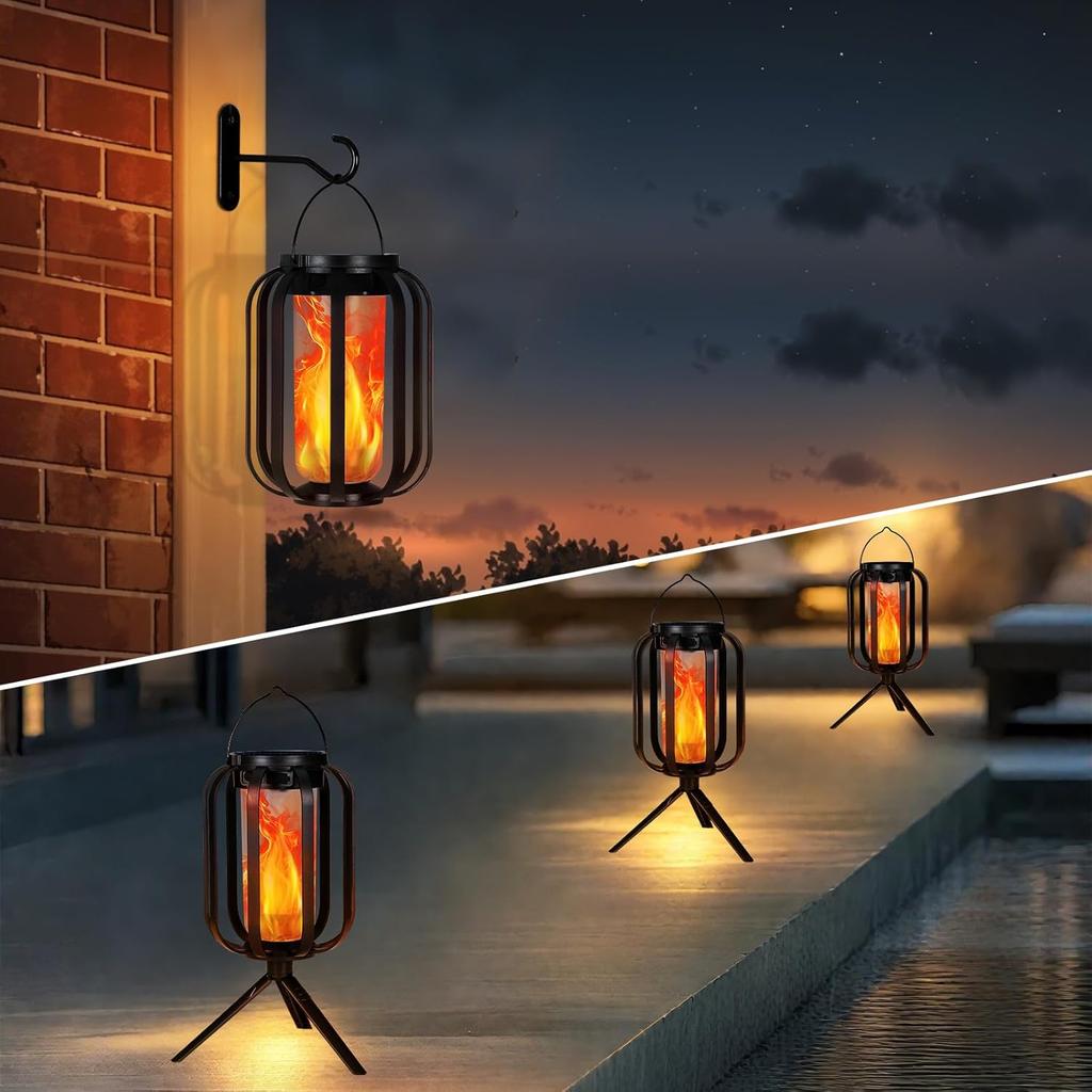2 Pack Waterproof Solar Lanterns with Flickering Flame for Outdoor Yard, Garden, Patio Decor