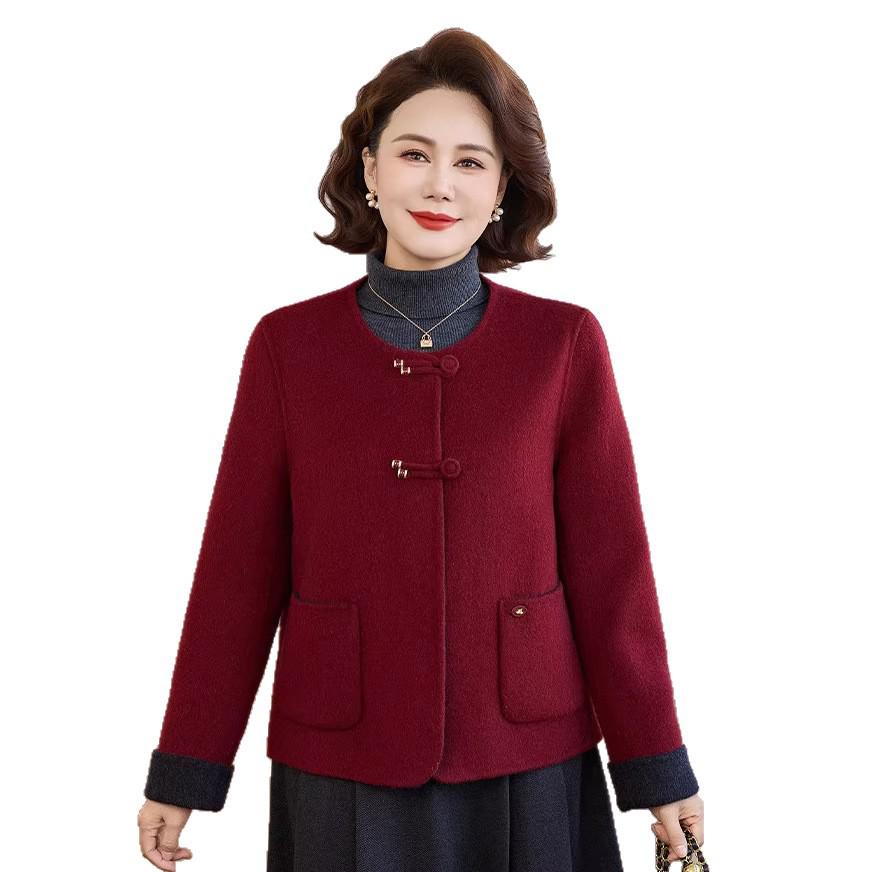 French Style Woolen Maternity Coat & Short Red Chinese Dress for Autumn/Winter Weddings and Banquets
