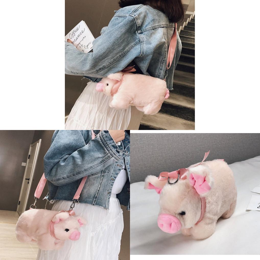 Borsa Giocattolo Peluche Maialino Carino Per Donne e Ragazze con Tracolla e Interno in Nylon