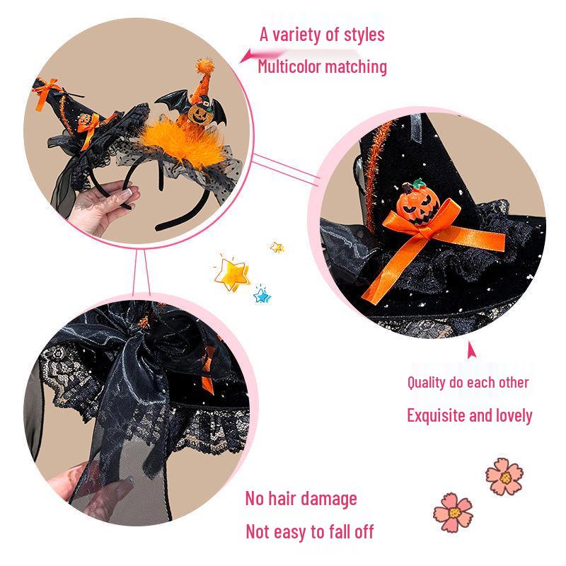 Kids' Halloween Ghost & Witch Hat Hairband - Cute & Funny Hair Accessory