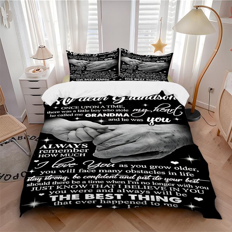 3PCs Grandma Love Design Cover Set, Breathable Fabric(1 Duvet Cover + 2 Pillowcases) (Without Quilt) yy250911194