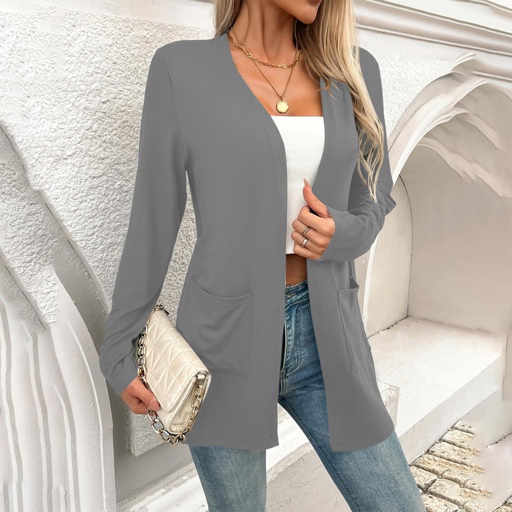 Women's Plus Size 3/4 Sleeve Cardigan with Pockets - Soft Milk Silk Knit Open Front