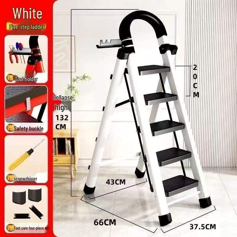 Multifunctional Indoor Carbon Steel Folding A-Frame Ladder: Telescopic, Thickened, Mobile Step Staircase