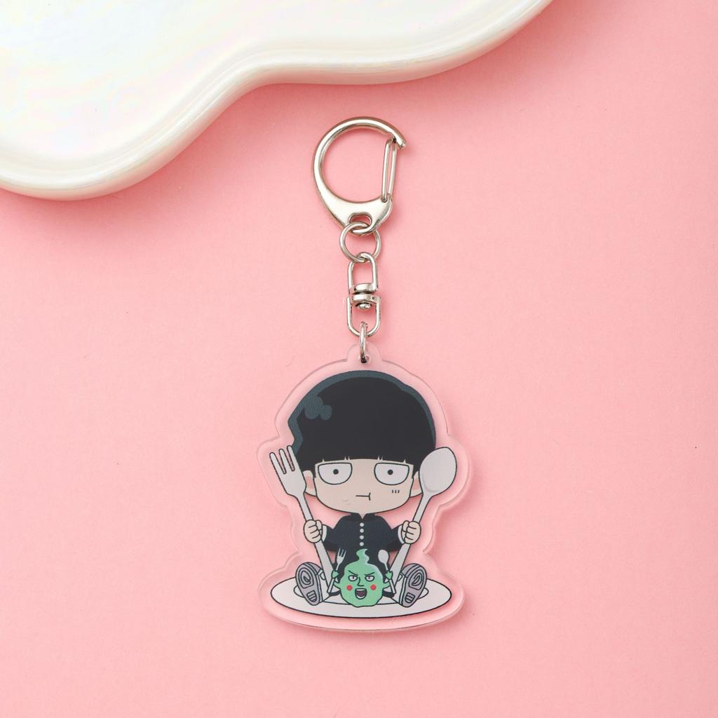 1/8Pcs Anime Figures Mob Psycho 100 Acrylic Keychain Cute Backpack Pendant Funny Bag Charms Accessories Decoration Holiday Gifts