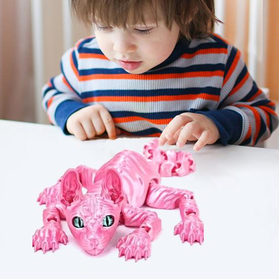 3D מודפס צלמית חתול חסרת שיער מפרקים נעים Sphynx חתול דמות מפרקי דגם בעל חיים צעצוע משרד ביתי מדף ספרים שולחן עבודה קישוט קישוט