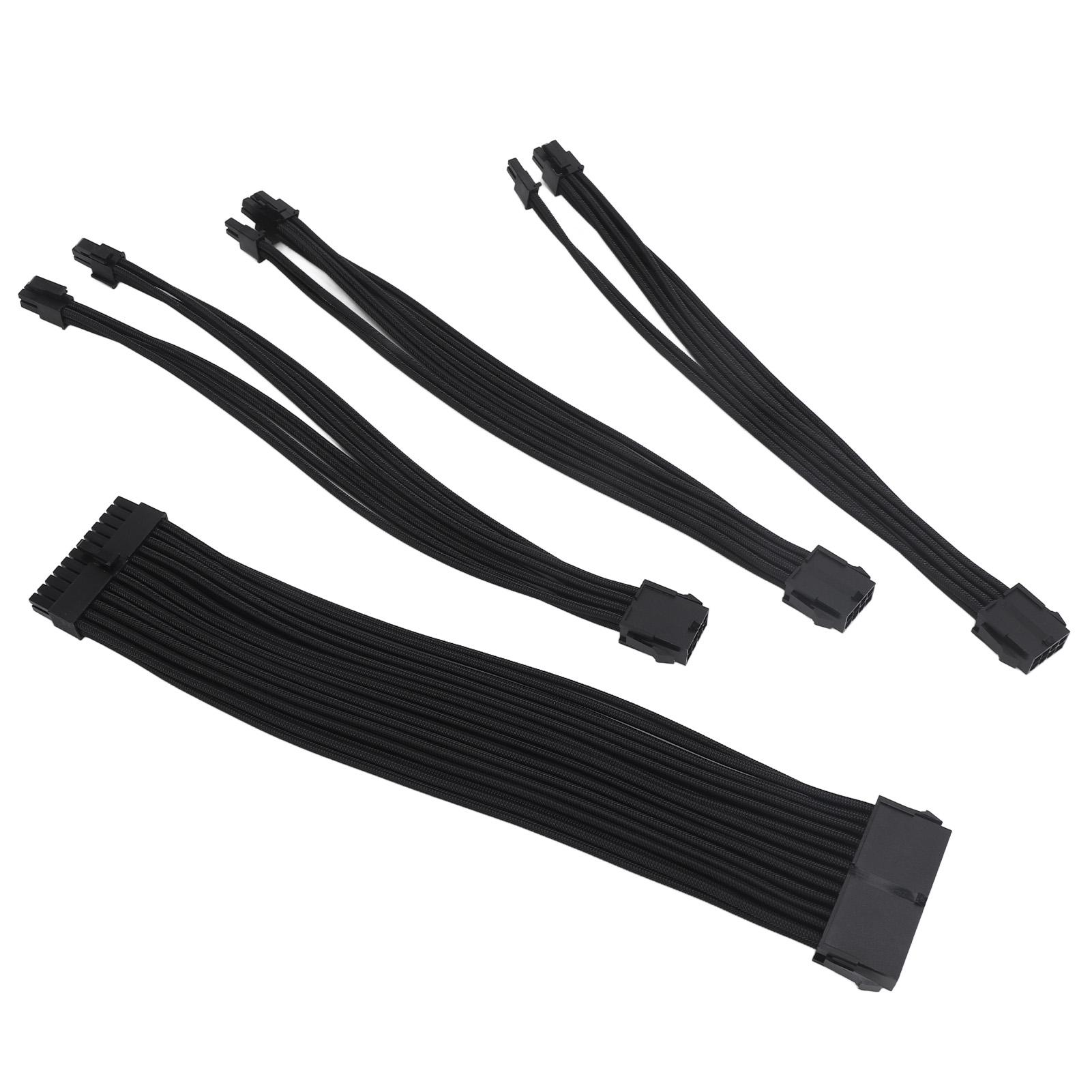 

4 шт. 18AWG Кабель-удлинитель для БП, Кабели питания 30 см в нейлоновой оплетке, 24-контактный ATX, 4+4-контактный CPU, 6+2-контактный PCIE GPU, Питание чёрный