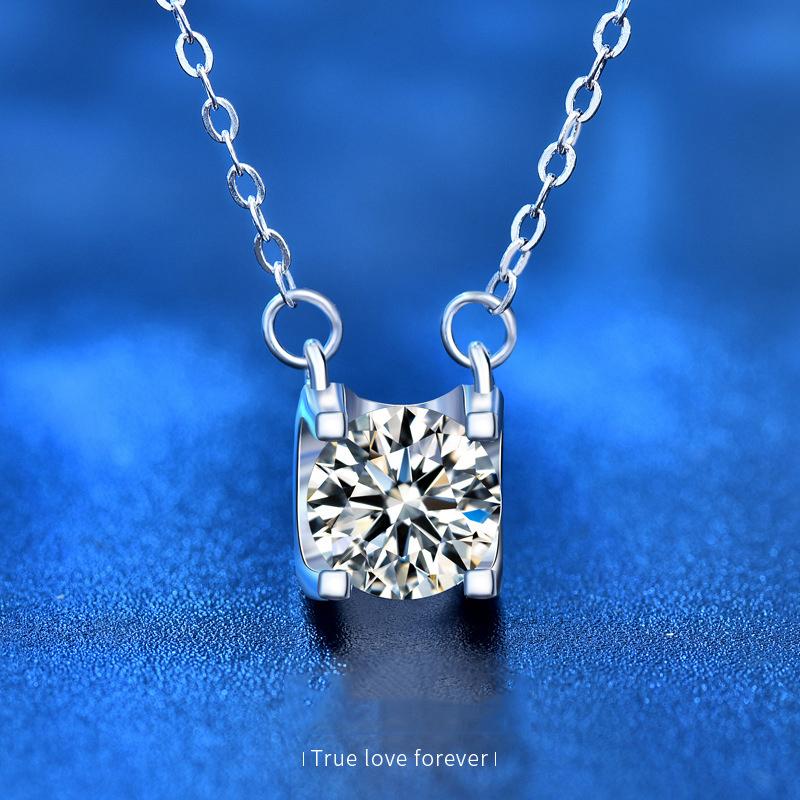 Real 1 .0ct D Color Moissanite Necklace Simple 925 Sterling Silver Pendant Necklaces For Women Bride Sparkling Wedding Jewelry
