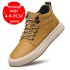 Men's Autumn Invisible Height-Boost 8cm Breathable Cowhide 6-Hole Mid-Top Shoes, British Style Sports Casual Board Sneakers