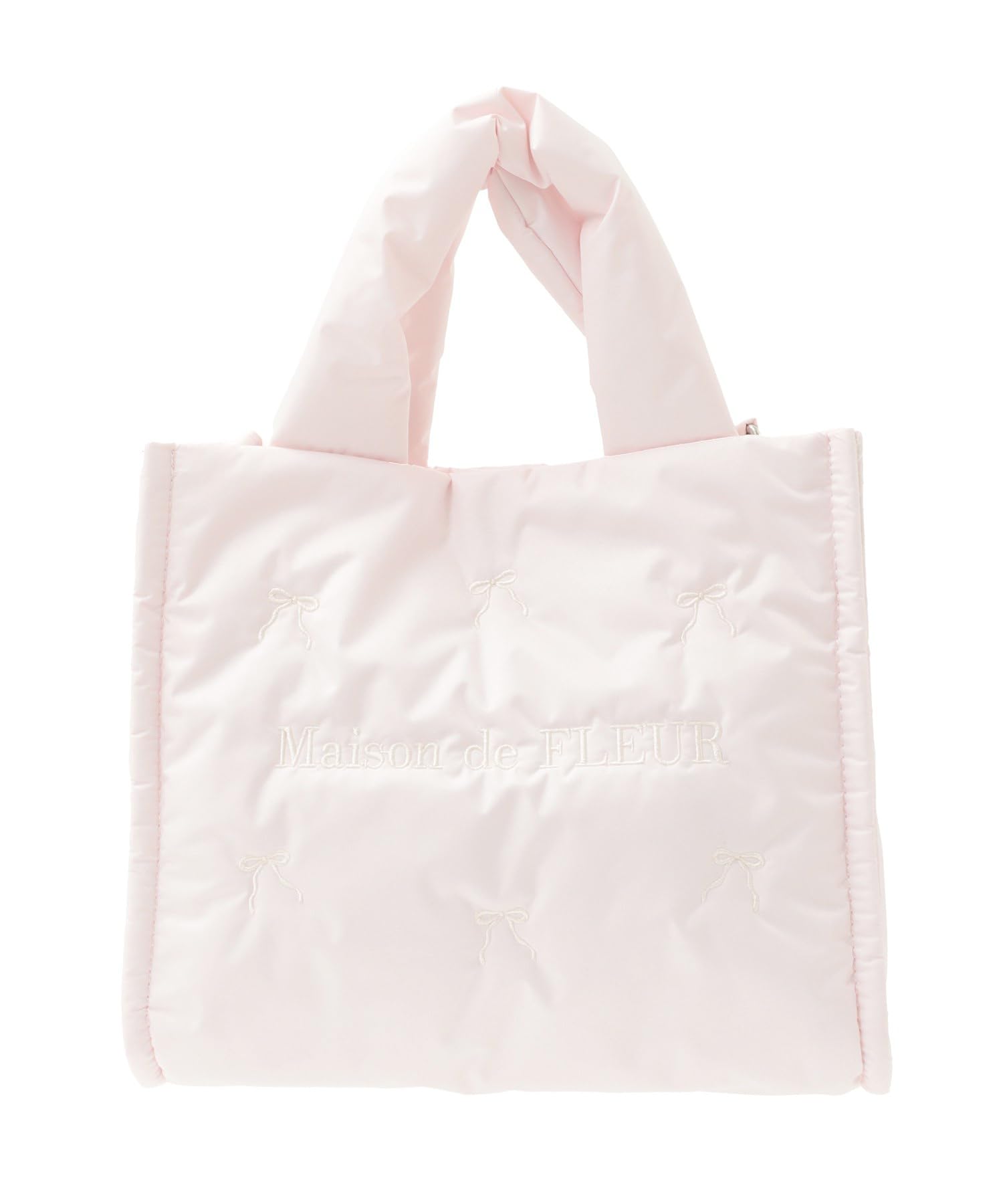 

Maison de Fleur Women s Ribbon Embroidered Puffer 2-Way Tote Bag, Pink, 08000622000