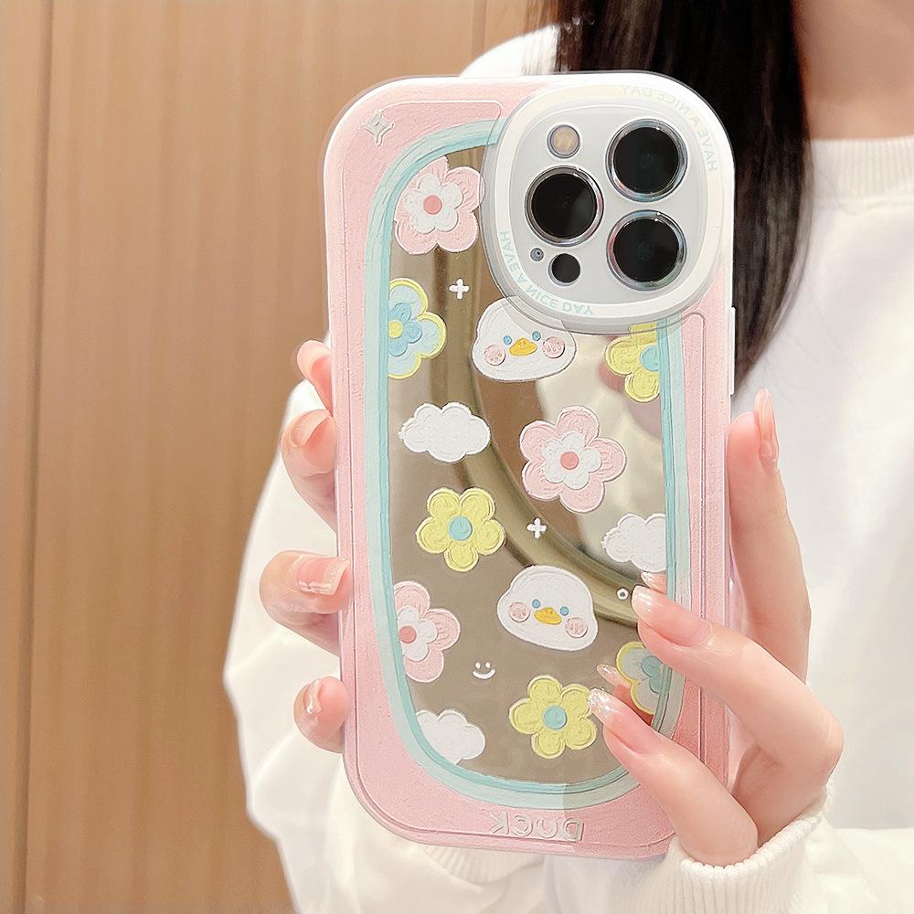 Oil Painting Duck 15 Suitable for Iphone16 IPhone Case 11 Mirror X with Lanyard 8p Makeup Mirror 14pro Max