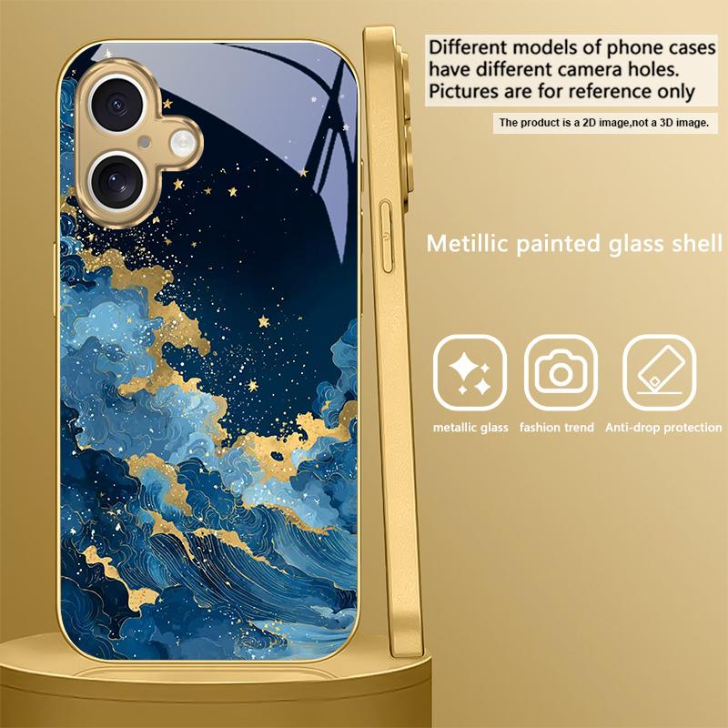 The quiet starry sky For IPhone 17Pro Max 16 17 Pro 15 P ro 14 13 Plus 12 Mini 11Pro Max XR 16E 17 Air Golden glass phone case