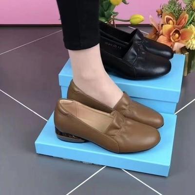 Shallow Mouth Women's Spring Summer Thick Heel Comfortable Round Head Leather Shoes Soft Leather Middle Heel Shoes Comfortable Women's Shoes