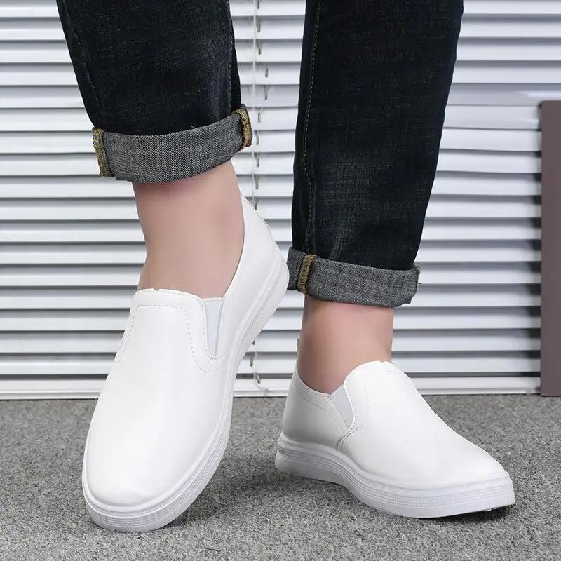 Thick Sole Plain Moccasin White Male Casual Shoe Elegant Pu Summer Sale Legitimate Retro Social Comfortable Men's Leather Shoes