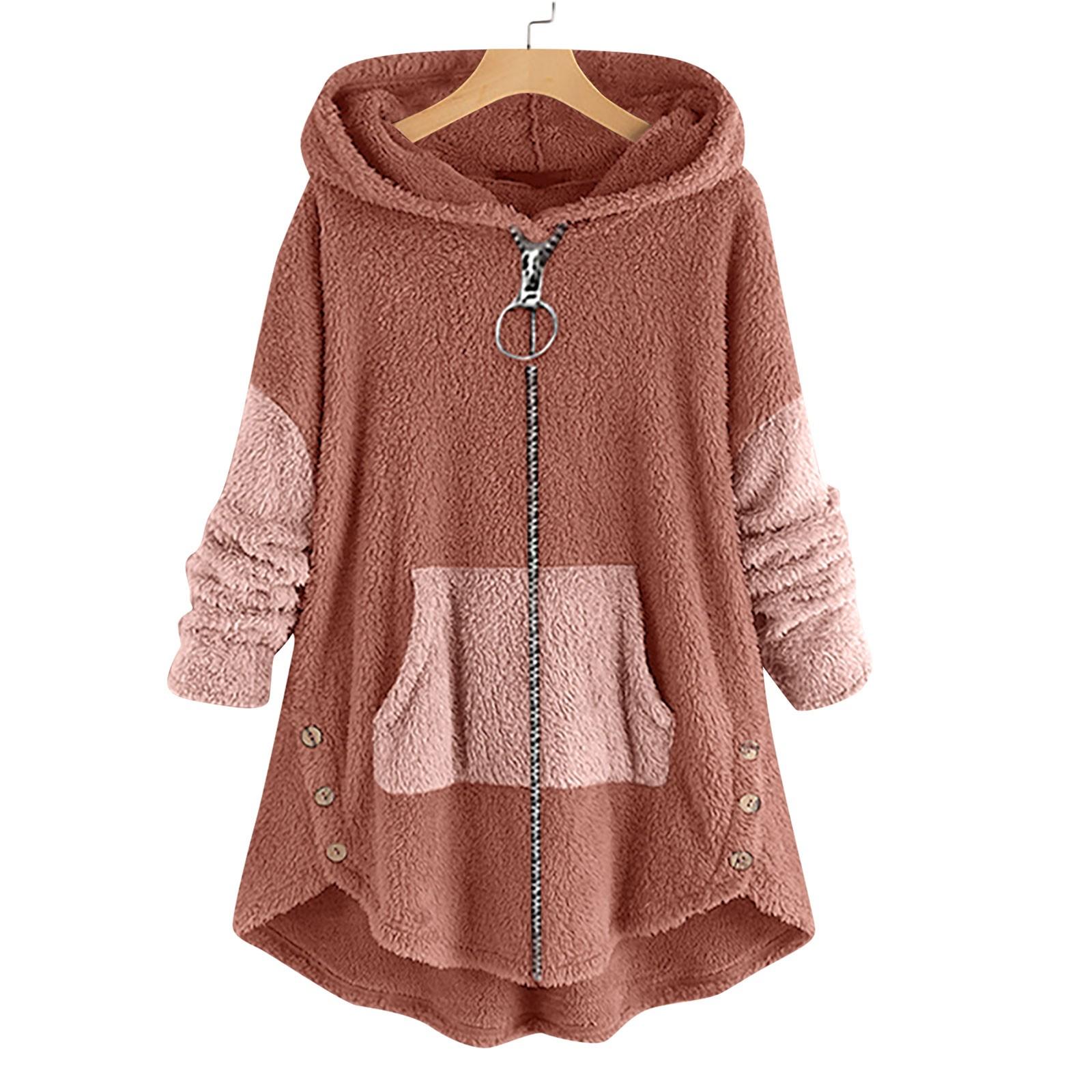 

Женский осенне-зимний однотонный кардиган на молнии с длинным рукавом, повседневное пальто средней длины с капюшоном XL розовый