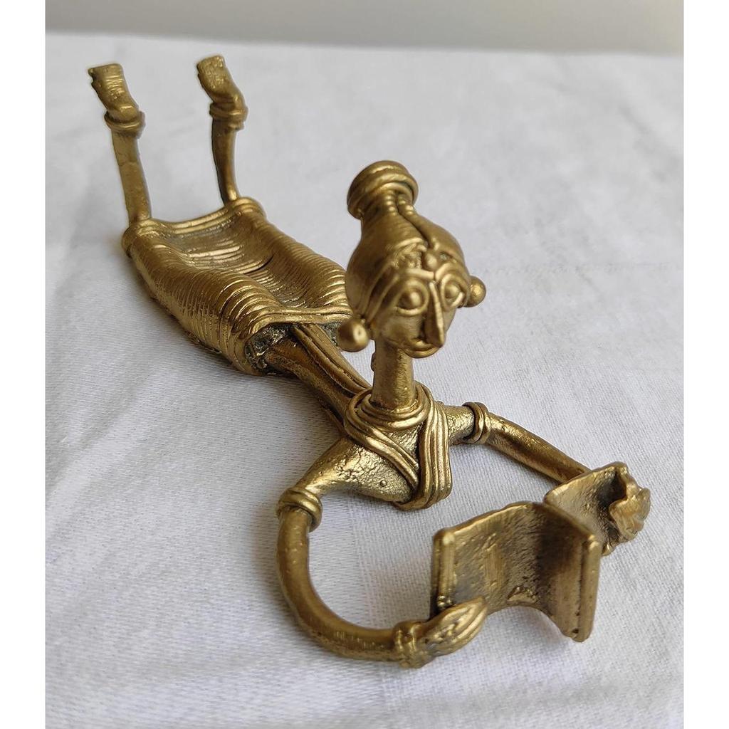 Brass (Dhokra) Figurine of Girl Reading Book - Width 11 cm