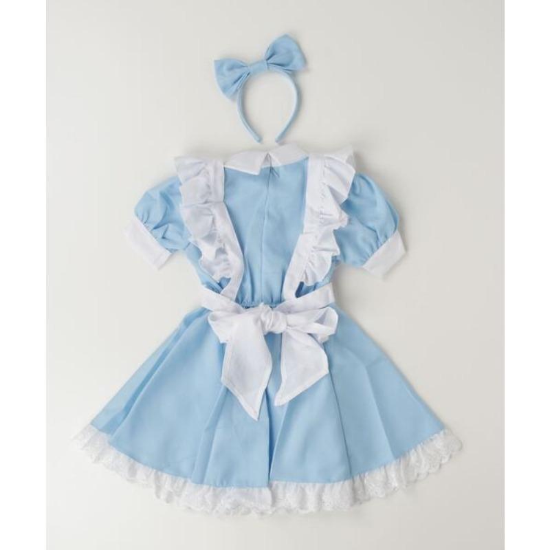 Girls Blue White Alice In Wonderland Maid Style Princess Dress With Headband For Birthday Party
