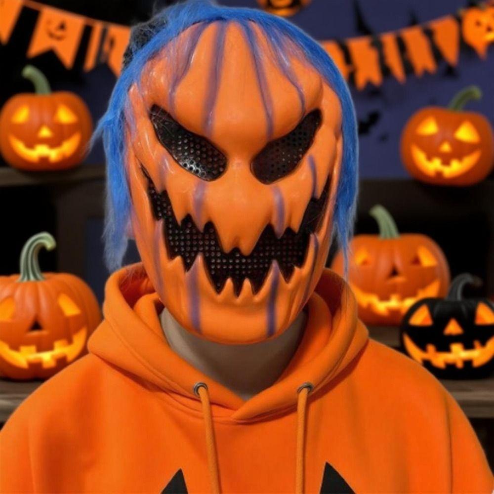 Creativity Halloween Cosplay Mask Orange Scary Ghost Headgear Pumpkin Full Face Mask  Unisex