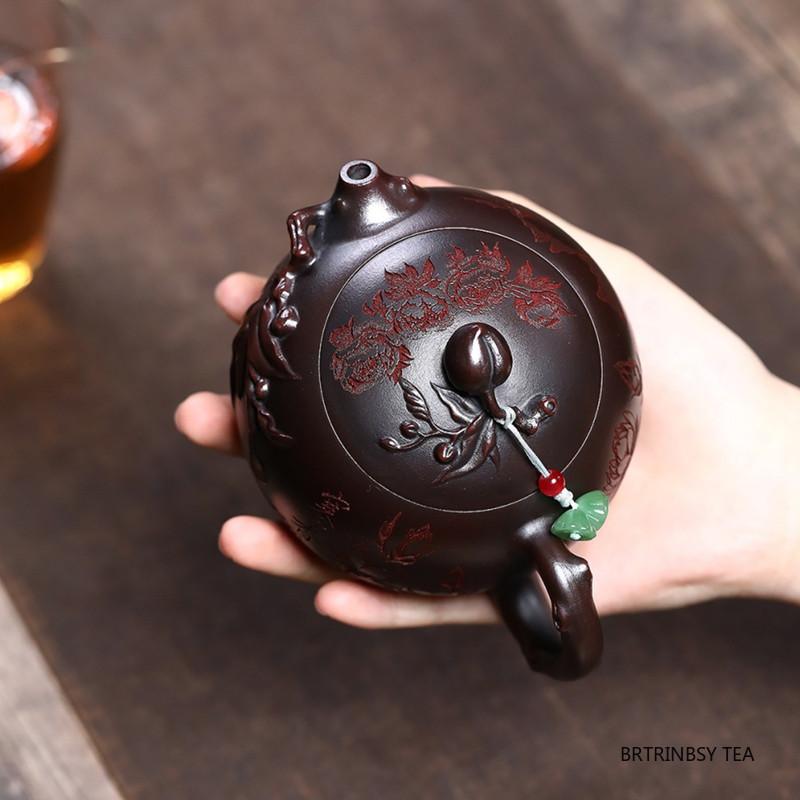 Chinese Yixing Purple Clay Teapot Handmade Peach Xishi Tea Pot Tradition Household Kettle Raw Ore Zisha Tea Set Teaware 280ml