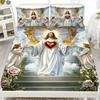3pcs Bedding Set with a Religious Pattern Featuring Sacred Heart Angels Including a Fitted Sheet And Two Pillowcases