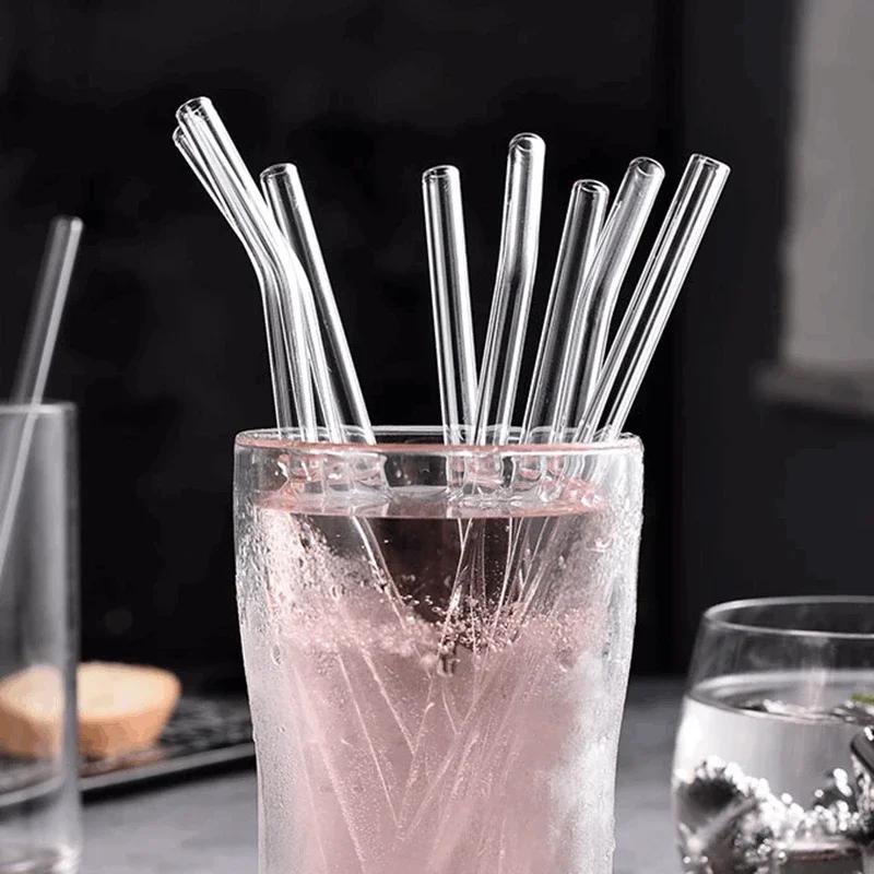 20cm Wiederverwendbare Glasstrohhalme, Hohes Borosilikat-Smoothie-Cocktail-Strohhalm Umweltfreundliche Trinkhalme Wein Zubehör