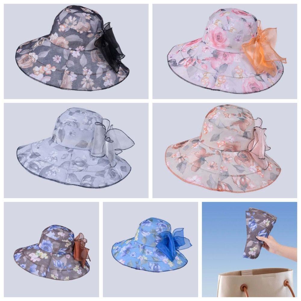 Foldable Mom Fisherman Hat Detachable Bow Sunscreen Basin Hat Thin Bow Sunshade Cap  Vacation