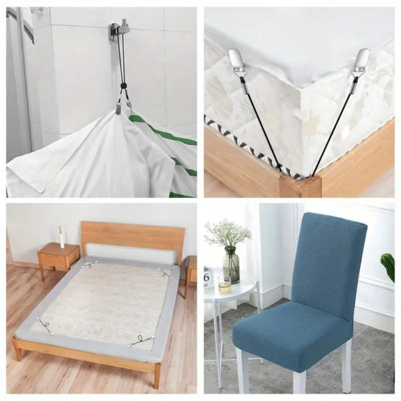 4PCS Drawstring Adjustable Elastic Car Canopy Bed Sheet Sofa Cushion Blanket Anti Slip Clip Fixed Elastic Clip