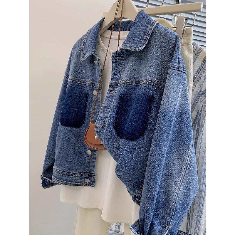 Retro Blue Gradual Change Short Denim Jacket Women's Spring, Autumn and Winter Design Sense Niche Casual Jacket Top