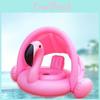 Inflatable Flamingo Seat Ring With Canopy Sunshade Cover Water Play Toy For Kids