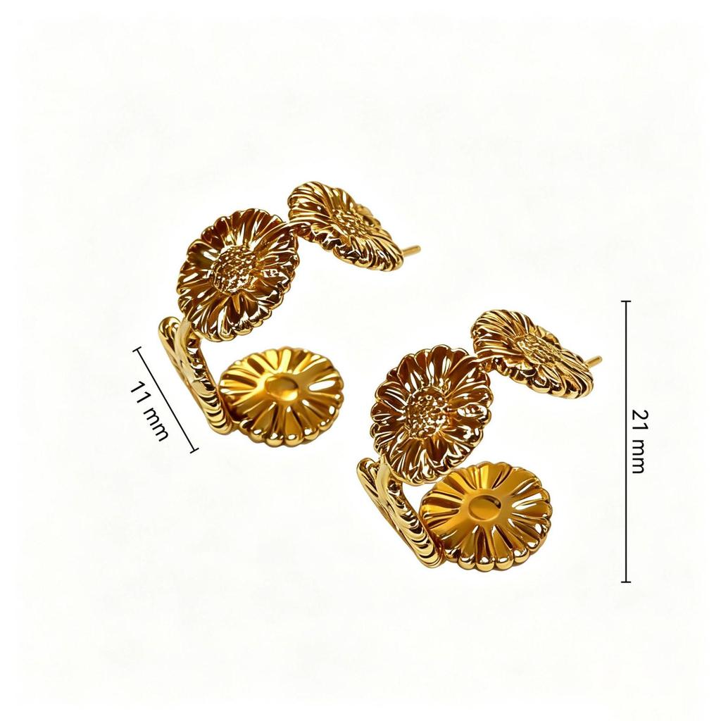 High-End Flower-Shaped Stainless Steel Stud Earrings - Niche, Exquisite, Light Luxury