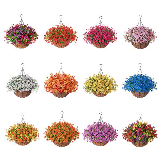 Künstliche Blumen Hängekorb Kunstblumen mit Eukalyptusblättern Hängepflanzer Enthält Blumen für Frühling Sommer Veranda Garten Terrasse