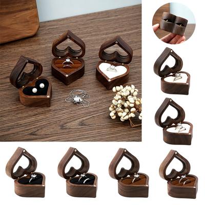 Wooden Love Shape Ring Box Valentine's Day Wedding Anniversary Gift Box Jewelry Display Storage Box for Wedding