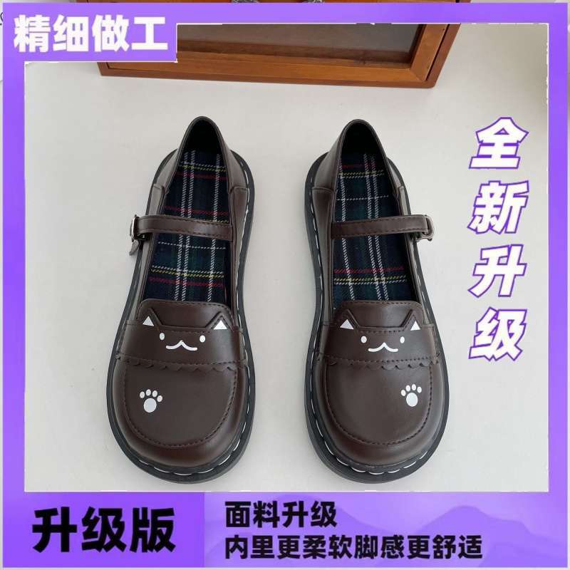 2025 New Summer Lolita Lucky Cat Cute Flat-soled Small Leather Shoes Student Uniform Shoes Girl Japanese JK Shoes
