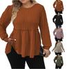 Women’s Relaxed Fit Ribbed Texture Long Sleeve Crew Neck Pullover Plus Size Top Casual Loose Blouse for Everyday Wear