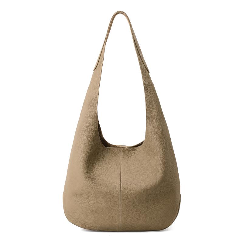 Genuine Cowhide Lychee Pattern Underarm Shoulder Bag Lightweight Travel Tote Handbag for Women