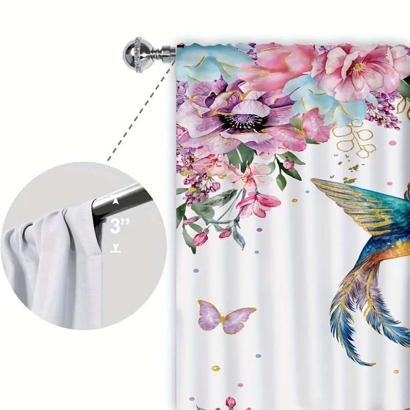 Flower Lily Birds Printed Curtains Curtain Suitable Kitchen Bedroom Study Cafe Living Room Home Decor Set Of 2 Made Polyester With Rod Pocket Washable