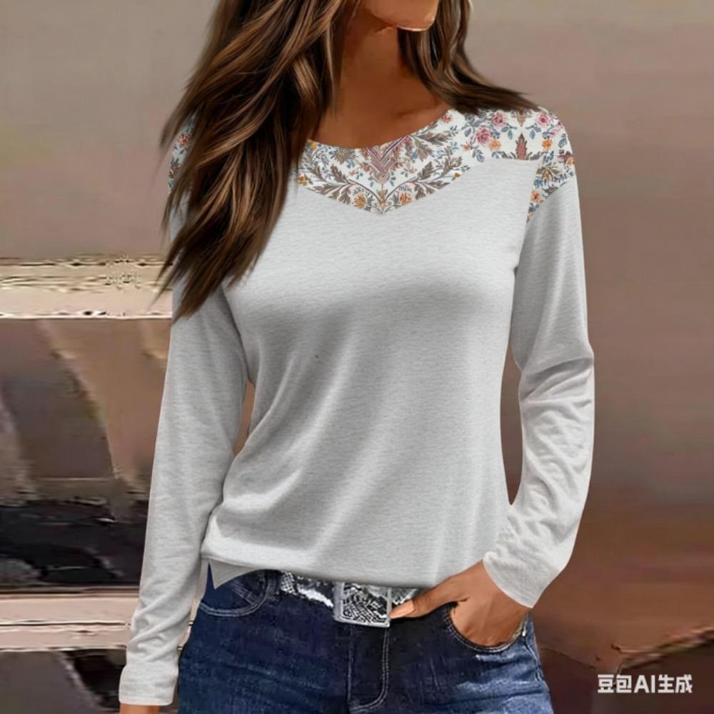 Women's T-shirt 3D Floral Print Fashion Long Sleeve Pullover Round Neck Tops Holiday Weekend Outdoor Streetwear Women Tees Clothing