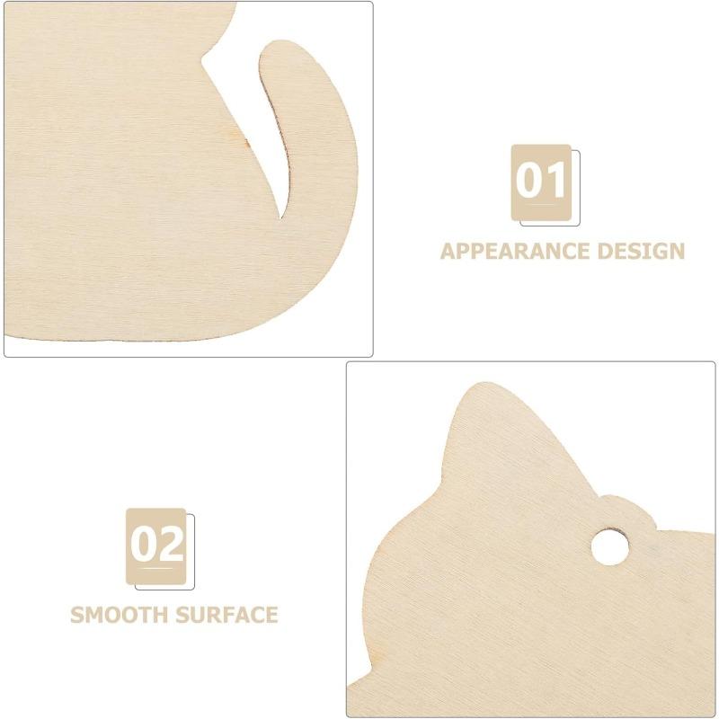 10pcs Cat Wood DIY Crafts Cutouts Wooden Cat Shaped Hanging Ornaments Wood Tags for Pets Themed Birthday Christmas Party Decor