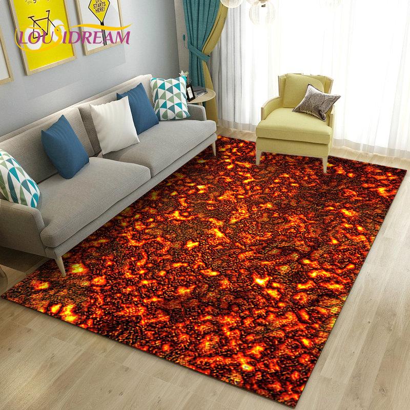 3D Volcano Lava Magma Area Rug Large,Carpet Rug for Living Room Bedroom Sofa Doormat Decoration,Kid Game Play Non-slip Floor Mat