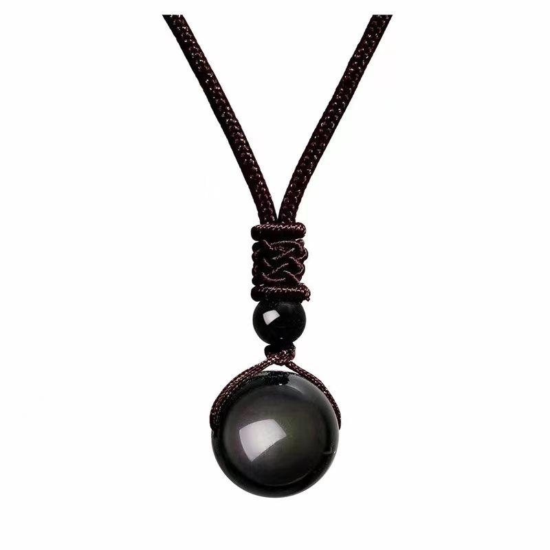 16mm Tiger Eye & Amethyst Obsidian Pendant Necklace for Men