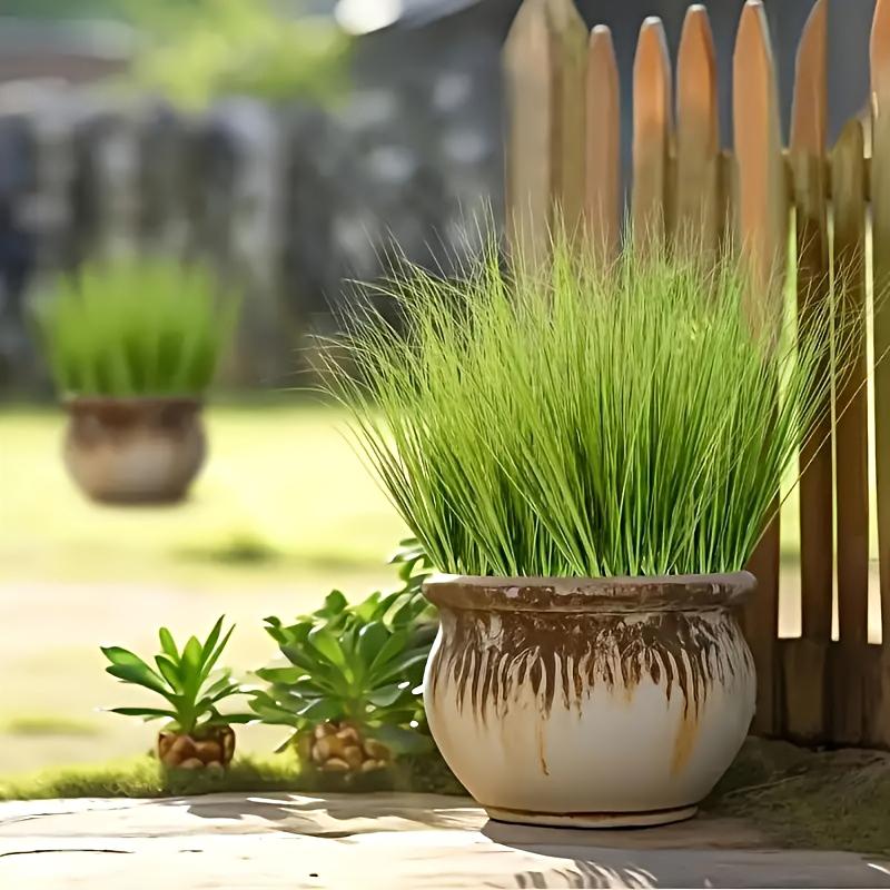 16PC Lush Green Outdoor Faux Shrubs Home Decor Fake Tall Grasses Home Office Decor Realistic Plastic Plants Indoor 3 Sizes