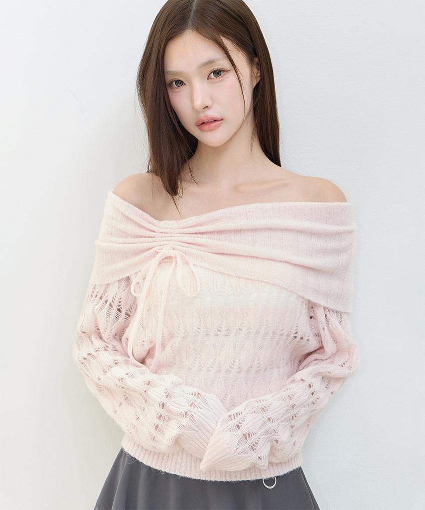 ILLIGO Punched Loose Off-Shoulder Knit Pink