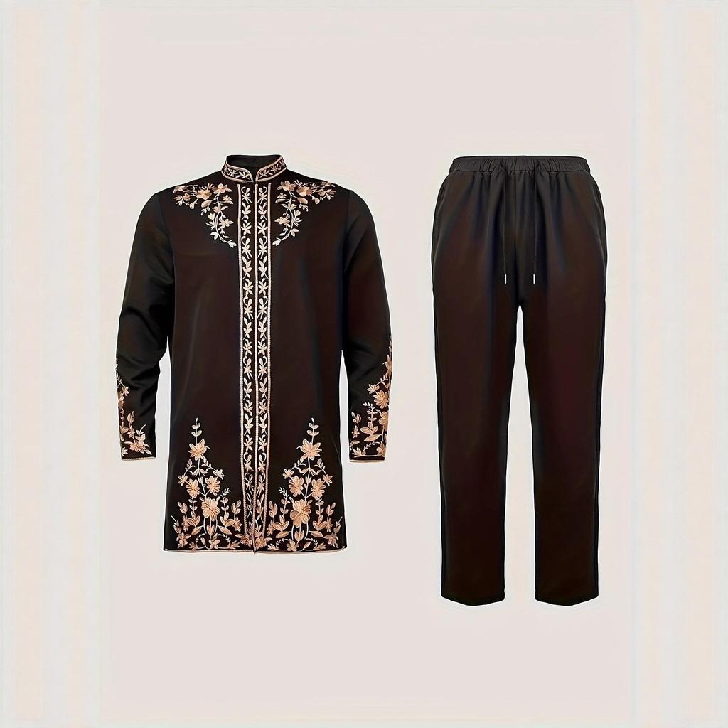 2025 Trendy Men's African Embroidered Suit & Trousers Set