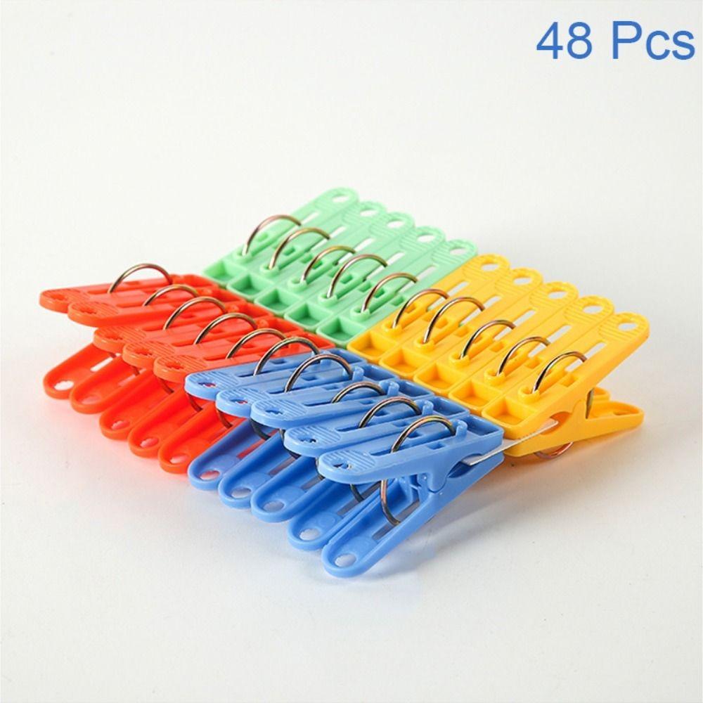 48 épingles à Linge Avec Panier De Rangement - Multicolores, Clips En Plastique Stables Pour Linge, Serviette, Plage