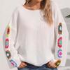 Women's One-Shoulder Loose Pullover Sweater - Mixed Colors Crochet Design for Fall/Winter